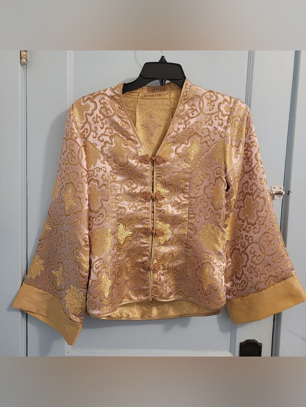 Elegant Pink and Gold Brocade Women's Jacket